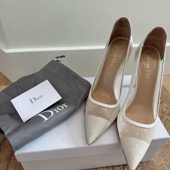 Dior White Mesh Polka Dot D-Moi Pointed Toe Pumps - Picture 4 of 5